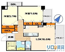 ユニティ北川口 2LDKの間取図画像