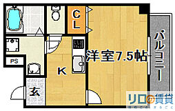 ヒルズコマツ 1Kの間取図画像