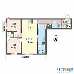 和の社 江坂 2LDKの間取図画像