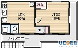 關本マンション 1LDKの間取図画像