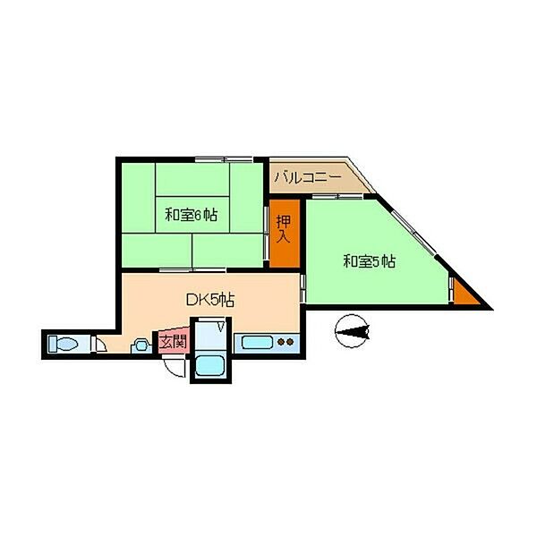 第2竹田ビル 502｜大阪府大阪市平野区喜連西1丁目(賃貸マンション2DK・5階・38.00㎡)の写真 その2