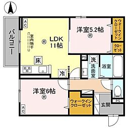 仮称）D-ROOM 東住吉区南田辺4丁目 2階2LDKの間取り