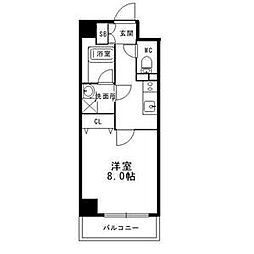 エルシア北田辺 2階1Kの間取り