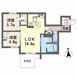 シャーメゾン　ベルパージュ長居西 1階2LDKの間取り