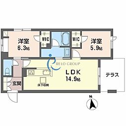 アリビオ 田辺 2LDKの間取図画像