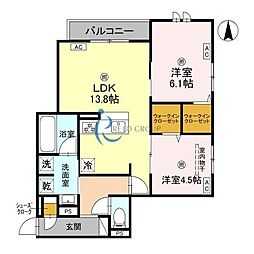 (仮称)D-ROOM平野区加美東5丁目PJ 2LDKの間取図画像