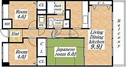 平野元町日興マンション 3LDKの間取図画像