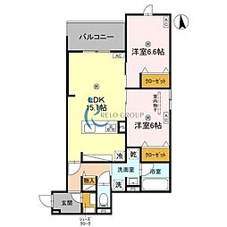 グリーンコート杭全 2LDKの間取図画像
