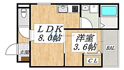 D porta bijou 1LDKの間取図画像