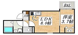 D porta bijou 1LDKの間取図画像