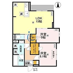 トリシア今川 2LDKの間取図画像