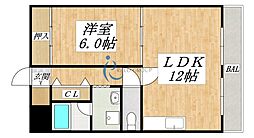 ドリームコート東住吉 1LDKの間取図画像