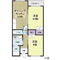 ラ・フォーレ長吉 2DKの間取図画像