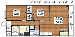 コーラルハイツ平野 2LDKの間取図画像