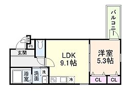 大阪市東住吉区鷹合1丁目アパート 1LDKの間取図画像