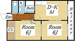 かねまつ南巽マンション 2DKの間取図画像