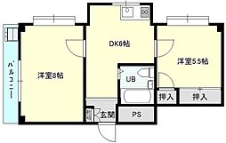 シャトー第2平野 2DKの間取図画像