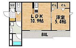 メゾン・クレステージ 1LDKの間取図画像