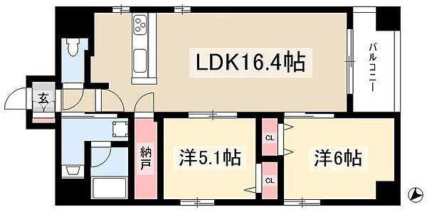 ポルタニグラ千代田 ｜愛知県名古屋市中区千代田4丁目(賃貸マンション2LDK・5階・63.11㎡)の写真 その2