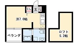 Haus Ruhe高畑 2階ワンルームの間取り