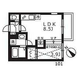 ハーモニーテラス志賀町IX 1階1LDKの間取り