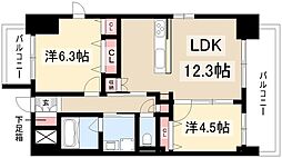 S-RESIDENCE亀島駅前blaze 9階2LDKの間取り