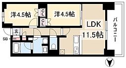 プレサンス名駅南ブリエ 2階2LDKの間取り