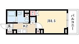 パークアクシス白壁 2階1Kの間取り