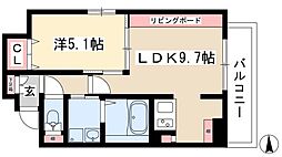ルシェット白川公園 5階1LDKの間取り