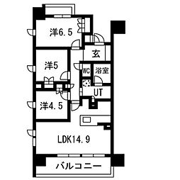 レ・ジェイド名古屋 14階1LDKの間取り