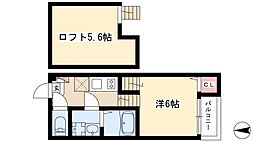 ハーモニーテラス荒中町II 2階1Kの間取り