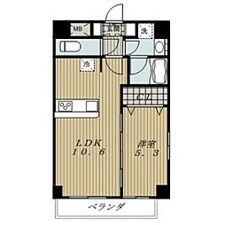 Canal East 4階ワンルームの間取り