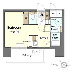 SHOKEN Residence名古屋太閤通 14階ワンルームの間取り