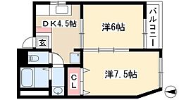 スリーハイツ 2階2DKの間取り