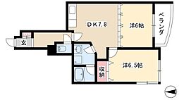 ディモーラ栄 7階2DKの間取り