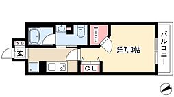 フレールコート東別院 4階1Kの間取り
