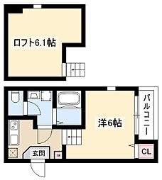 ハーモニーテラス佐古前町II 2階1Kの間取り