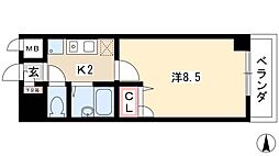 現代ハウス新栄 6階1Kの間取り