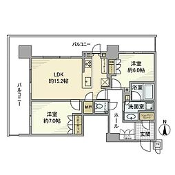 タワー・ザ・ファースト名古屋伏見 4階2LDKの間取り