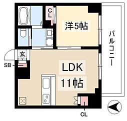 ロータス本陣通 8階1LDKの間取り