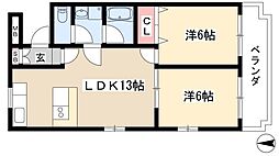 東和マンションプリンセス瓦町 2LDKの間取図画像