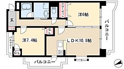上高畑コーポ丸万 2LDKの間取図画像