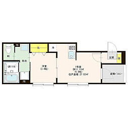 プルミエール白子町 1DKの間取図画像