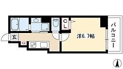アスピラシオン尾頭橋 1Kの間取図画像