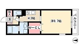 シェソワ蔦元 1Kの間取図画像