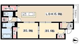 ラシーネ本陣 2LDKの間取図画像