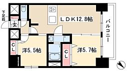 プレサンス鶴舞公園セラヴィ 2LDKの間取図画像