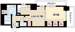 プラウドタワー名古屋丸の内 1LDKの間取図画像