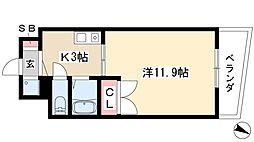味仙ビル 1Kの間取図画像