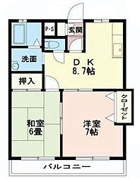 シャトー花水木 2DKの間取図画像